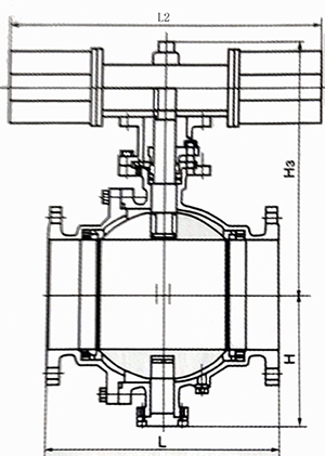 氣動(dòng)固定球閥結(jié)構(gòu)示意圖